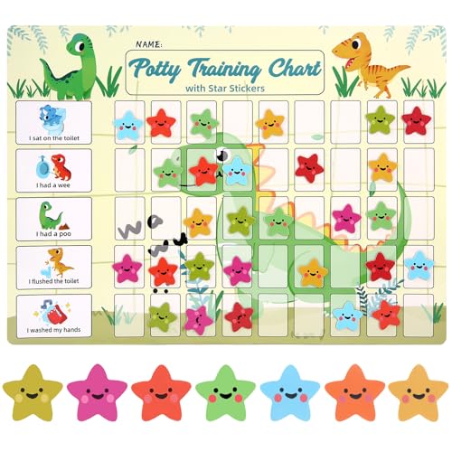 khlerox Potty Training Chart for Toddlers with 63 Reusable Magnetic Star Stickers Interactive Reward Chart for Toilet Training (Dinosaur)