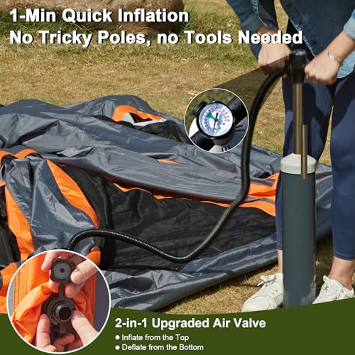Image of Inflatable Tents for Camping,Easy Blow Up Tent with Hand Pump,4 Seasons Waterproof Air Inflatable Camping Tent House for Family Weekend Camping