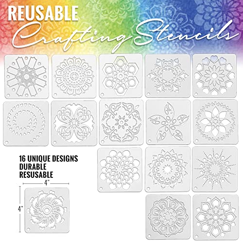 Ceramic Tiles For Crafts Coasters Kit, 12 Ceramic White Tiles, Cork Backing Pads, 16 Reusable Craft Stencils, Acrylic Paint, Paint Pallet, Brushes, Pallet Tile Coaster Pouring Bundle #TOP5