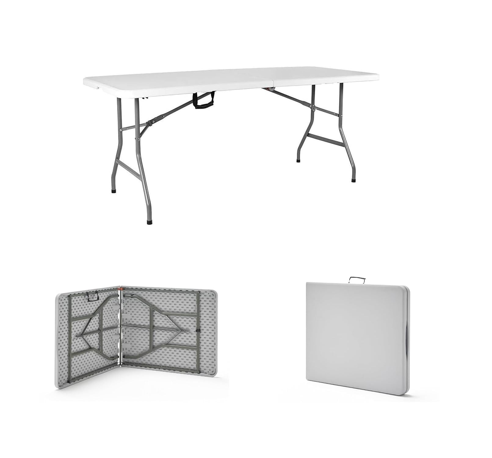 Set di 2 tavolo pieghevoli campeggio per esterni, tavolo da pranzo pieghevole rettangolare, per 6/8 persone, 180 cm,bianco