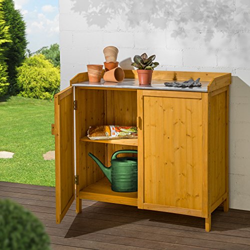 TecTake 402199 - Pflanztisch mit Unterschrank, 98 x 48 x 95 cm, Imprägniertes Kiefernholz – Bild 3