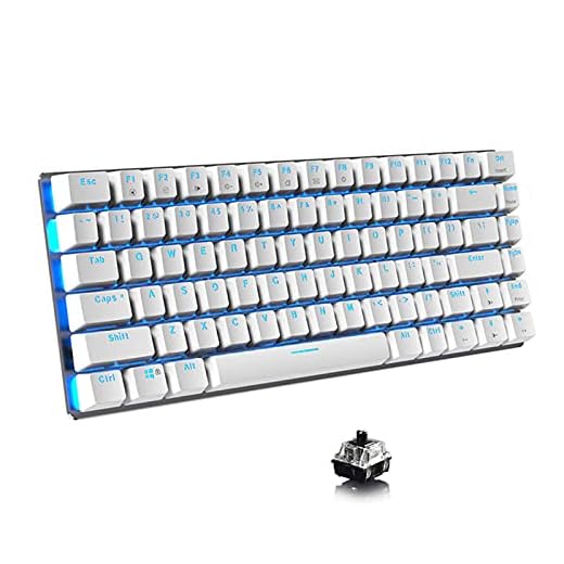 Lomiluskr AK33 Wired Mechanical Keyboard, 82-Keys Compact Mechanical Gaming Keyboard with Anti-ghosting Keys, Small and Portable (Black Switch/Blue Backlight, White)
