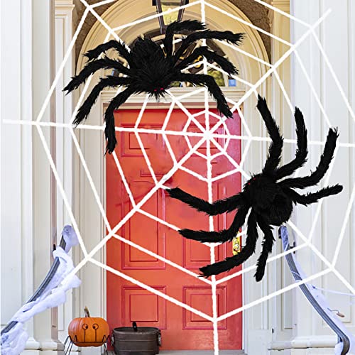 Halloween Spider Web Halloween Spider Decorations 142" Mega Spider Web 2 20" Giant Spider Huge Spider Web Indoor Outdoor Halloween Decorations Costume Party Garden Yard Haunted House DÃ©cor
