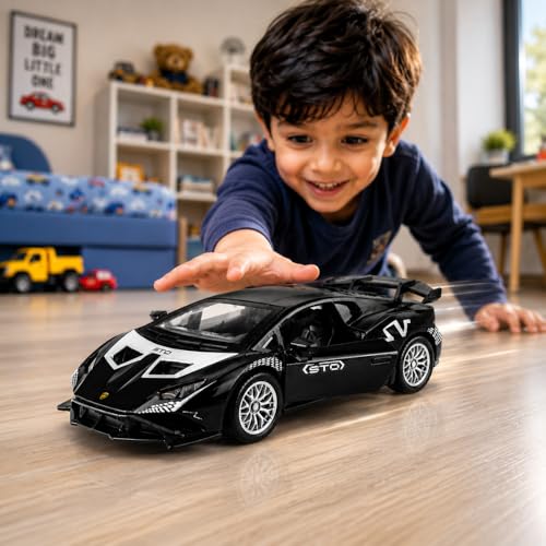 Image of Lamborghini 1:36 Scale Toy Car for Kids | Die-Cast Model Alloy Metal Pull Back Action Toy Vehicles | Openable Doors Light and Sound Toy Car for Boys, Multicolor (Color As Per Stock)