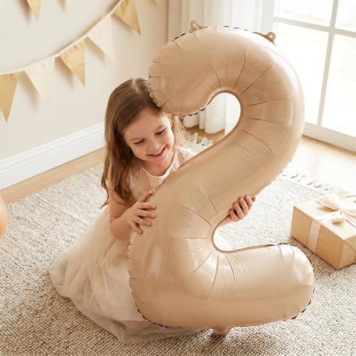 Image of YPSelected 32 Inch Large Foil Helium Number Balloon Birthday Wedding Party 0-9 (Cream, 2)