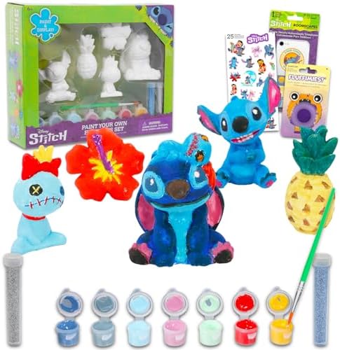 Stitch Paint Your Own Figurines Set - Bundle with DIY Painting Set of Lilo & Stitch, Stickers, More | Disney Figures Arts & Crafts for Kids
