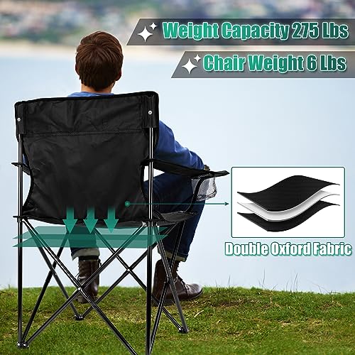 HaSteeL Camping Chair, Oversized Folding Lawn Chair for Adults, Foldable Camp Chair with Cup Holders Portable for Outdoor Fishing, Hiking, Travel, Picnic, Beach, Carrying Bag & Supports 275lbs (Black) - Thumbnail 5