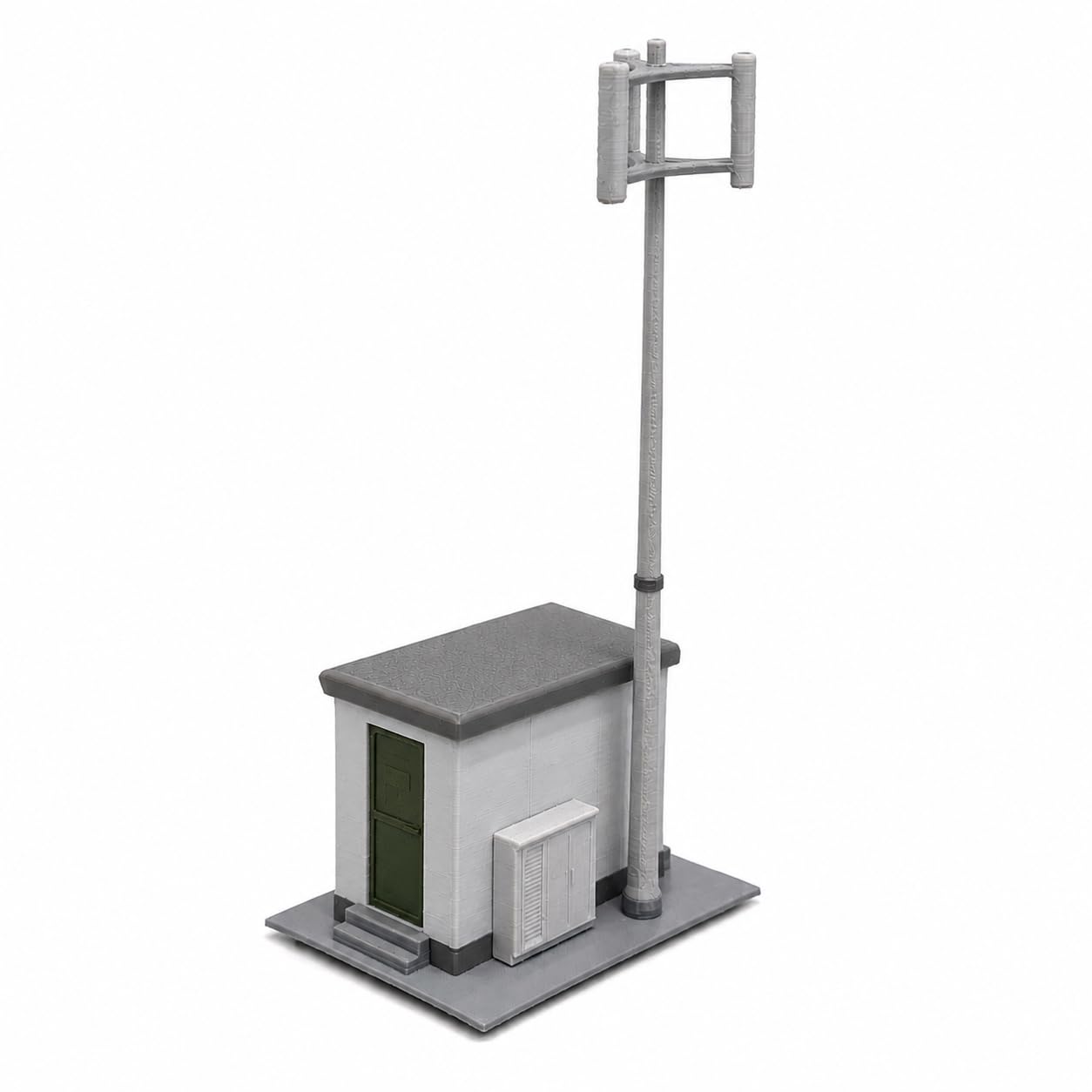 HO Scale Telecommunications Tower with Equipment Shelter | 3D Printed Radio Infrastructure Model | Railroad Scenery Accessory for Dioramas, Layouts & Miniature Displays-image-1