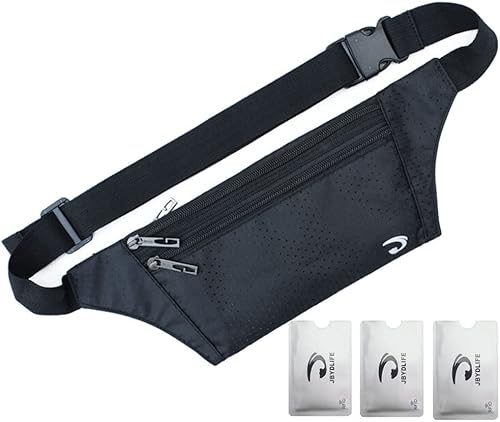 Bolsa de cintura ultrafino con ranuras cvisualización para tarjeta de crédito para deportes aire libre correr caminar viajes