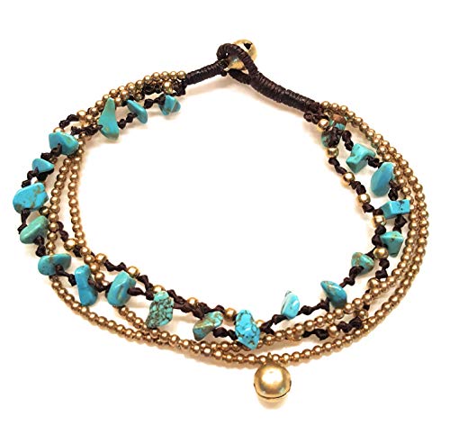 Infinityee888 Turquoise Anklet Bracelet With Bell Stone Handmade Brass Bead Bells Indian Boho Anklet For Women, Teen Girls -Ja076 #TOP1