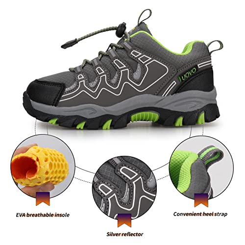 Eggseed Boys Trail Shoes Sneakers For Boys Water Repellent Outdoor Hiking Tennis Running Kids Waterproof Slip Resistant Children Casual Comfortable Size 4.5 Grayish Green #TOP1