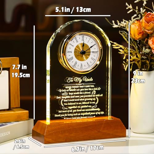 Image of Arikyrist Gifts for Uncle from Niece Nephew Glass Clock Birthday Gift with Wooden Light Base, Presents for Best Uncle Who Have Everything Fathers Day Christmas Keepsakes Table Decor