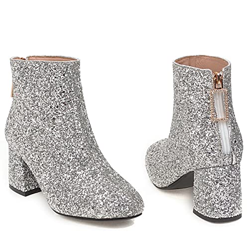 FIFSY Women Sparkly Block Heel Ankle Boots Shiny Heeled Sequin Glitter Boots2