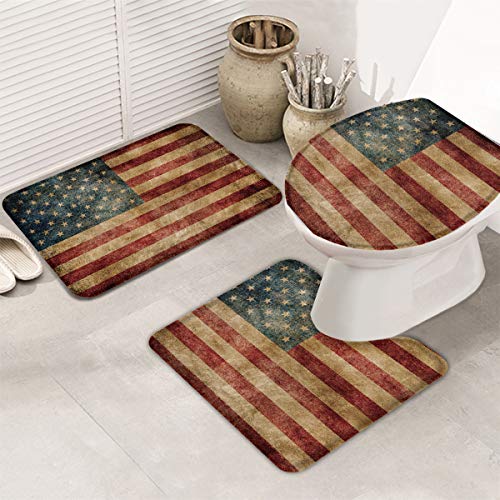3-teiliges Badteppich-Set, WC-Deckelbezug, Retro-Flagge, bedruckt, Konturteppich, WC-Vorleger und WC-Deckelbezug… – Bild 3