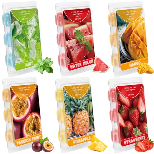 SCENTORINI Wax Melts, 6 Pack Scented Wax Cubes,Wax Melts Strong Scent, Soy Wax for Wax Warmer – Mint, Watermelon, Strawberry, Mango, Passion Fruit, Pineapple