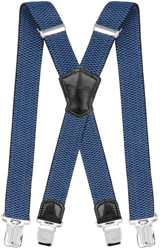 Decalen Hosenträger für Herren Breit 4 cm mit sehr Starken 4 Metall Clip Lang Einheitsgröße für Männer und Damen Einstellbar und Elastisch X Style (Blau)