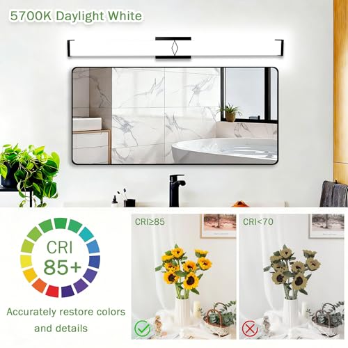 Image of 40 Inch Bathroom Vanity Light 3600LM, 5700K Daylight White Modern Bathroom Light Dimmable, AC 120V 40W Matte Black LED Vanity Lighting Fixtures Wall Sconce ETL Certified, 1Pack