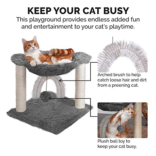 Image of Furhaven 15.75 inch Tall Playground for Indoor Cats, Ft. Sisal Scratching Posts, Self-Grooming Brush, & Toy - Tiger Tough Hammock Interactive Playground - Silver, One Size