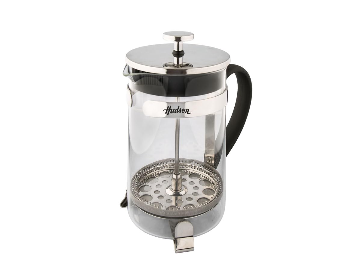 HUDSON - Cafetera y tetera de prensa francesa, 9 tazas, color plateado