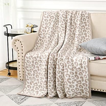 Sungeek Kuscheldecke Superweiche Plüsch Decken mit Leopardenmuster Warm und Gemütlich, Gestrickte Polyesterdecke Überwurf Wendbare Flauschig Decke für Couch Bett Sofa Reisen, 150x200 cm (Khaki) – Bild 3