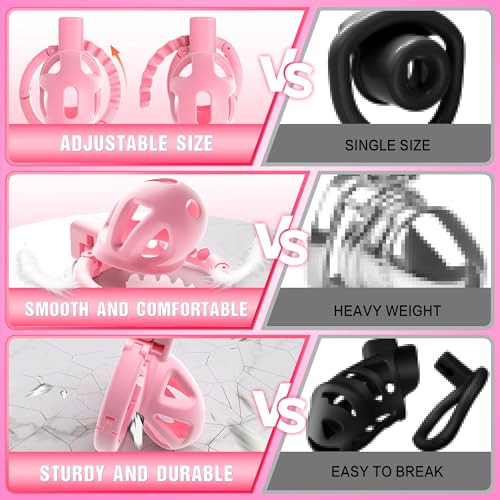 Image of Uoffile Male Chastity Cage Devices, Small Lightweight Sissy Chastity Cage with 8 Adjustable Cock Rings and Invisible Lock, Man Penis Exercise Bondage Gear & Accessories Couple BDSM Adult Sex Toys Pink