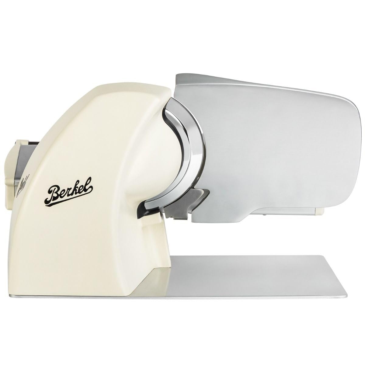 Berkel Home Line 200 Plus in Creme Matt mit handgemachtem Eichenholzbrett – Hochwertiger Schinken- und Wurstschneider für präzise Schnitte, modernes Design und robuste Handwerkskunst
