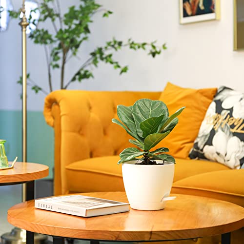 T4U Plastic Plant Pots For Indoor Plants - 7/6.5/6/5.5/5 Inch Self Watering Planter Flower Pot With Drainage Hole White, Nursery Planting Pot For Snake Plant, African Violet And House Plants, 5-Pack #TOP2