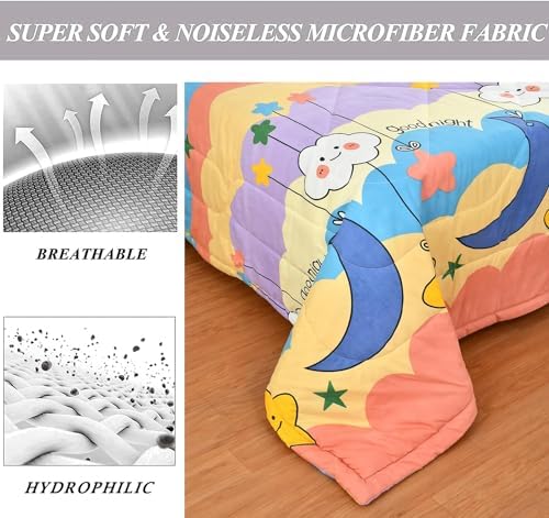 Image of FRESH FROM LOOM Microfiber Double Bed Kids Bed Blanket|Cartoon Printed for Kids Boy & Girls|Soft Children Comforter|All Seasons Blanket (90x100 Inches),TC - 144,Multicolor