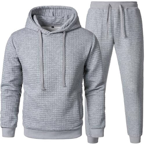 FANARCHER Mens Casual Tracksuits 2 Pieces Christmas Outfits Waffle Hoodies Sweatsuits Sports Jogging Suit Set