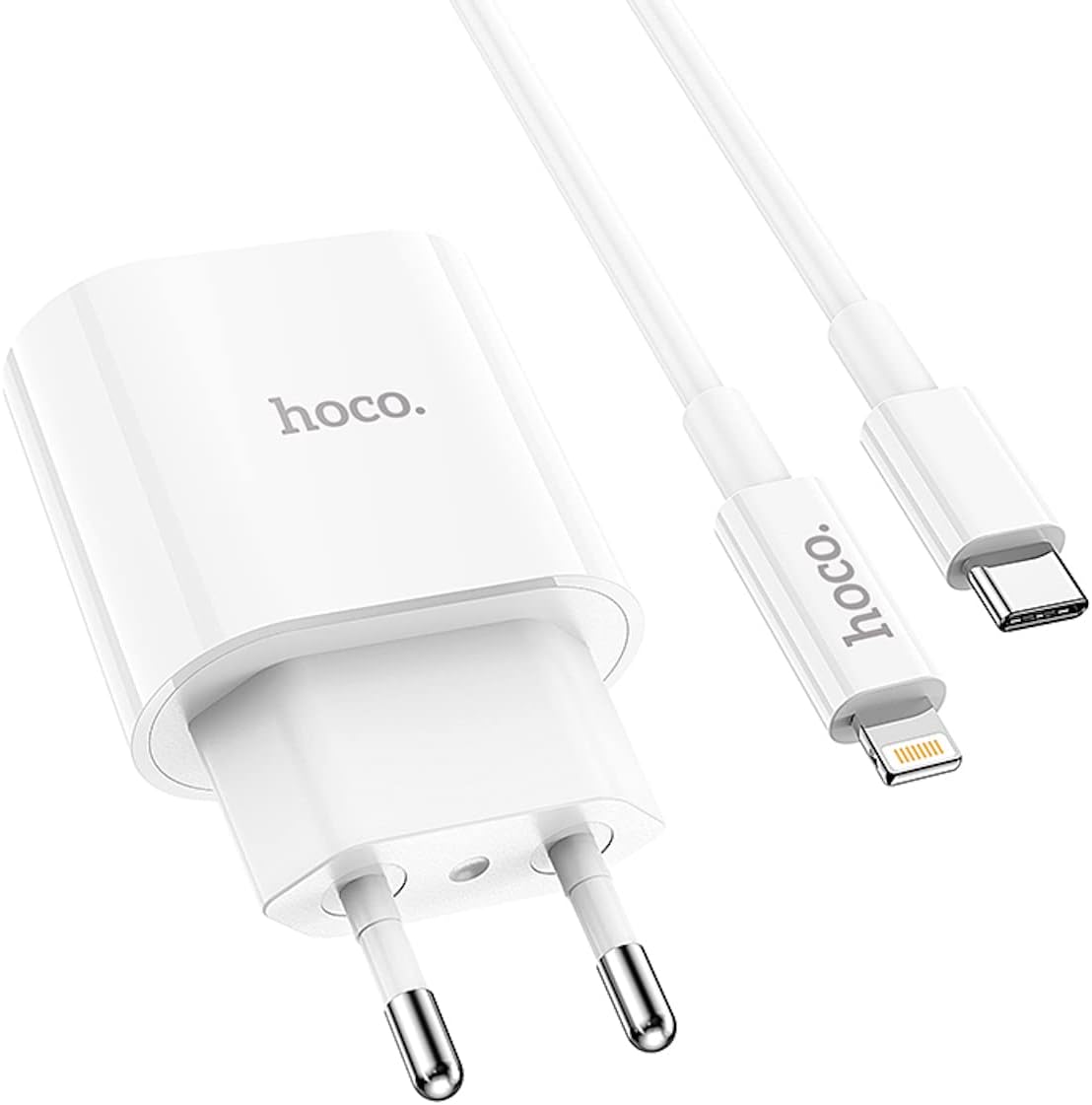 HOCO C94A Metro 20W Fast Charger with Type-C to Lightning Cable connected