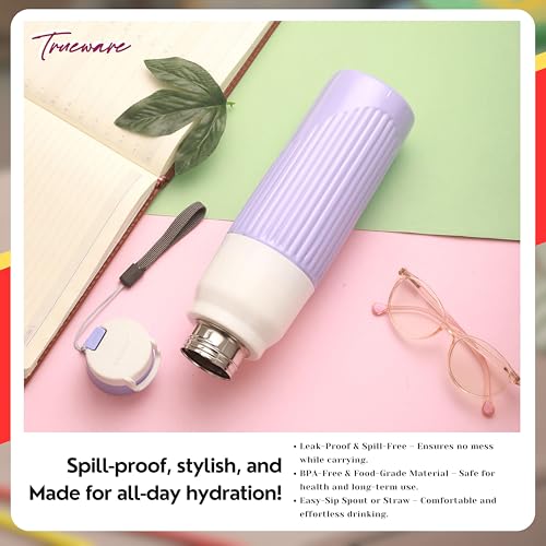 Image of Trueware Aqua Snow Double Wall Inner Steel Outer Plastic 750 ML Hot and Cold Water Bottle | BPA Free | Food Grade| Leak Proof | School, Gym,Sports,Office, Travler Bottle