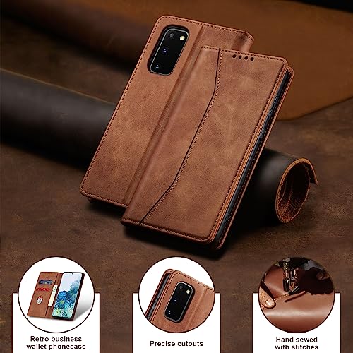 Image of Jasonyu Flip Wallet Case for Samsung Galaxy S20 5G,Leather Magnetic Folio Cover with Card Holder,Kickstand - TPU Shockproof Durable Protective Phone Case,Brown