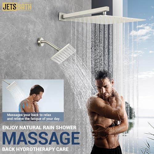 Sistema de Ducha Termostático Dual con Cabezal de Lluvia de 16" y 6" Acabado Níquel Cepillado | Grifería para Baño de Montaje en Pared con Válvula Termostática para Parejas miniatura 3