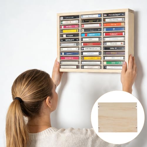 Cassette Tape Storage Rack, 36-Slot Wood Cassette Tape Holder, Wall Mount or Freestanding Audio Cassette Organizer for Audio Collections Accessory Playing Card Storage