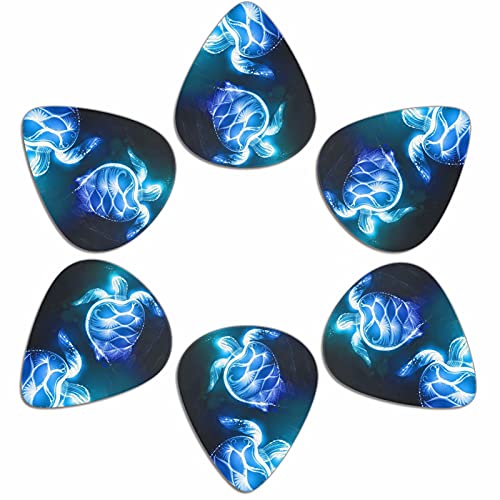 chaqlin Lot de 6 médiators bleus en forme de tortue de mer pour guitare basse, électrique, acoustique, tortue de mer imprimée Cover