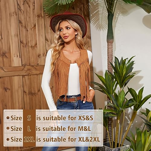 WERFORU Fringe Vest Women Faux Suede Open-Front Vintage Tassel Vest Coat Sleeveless 70s Hippie Boho Western Jacket2