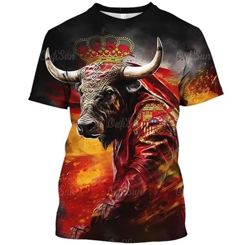 HuazomeeHZM Camiseta Corrida de Toros Gráfica - Hombre 3D España Toro Impreso Camisetas Verano Oversized Tops