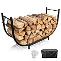 Firewood Rack Outdoor w Thicken Cover, 35 Inch Indoor Firewood Rack - Stable Curved Firewood Storage Heavy Duty & Rustproof Metal Firewood Holder w Hook for X-mas Decorations or Tools Nearby Fireplace
