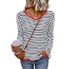 LILLUSORY Womens Long Sleeve Oversized Sweaters Fall Outfits 2024 V Neck Striped Pullover Clothes