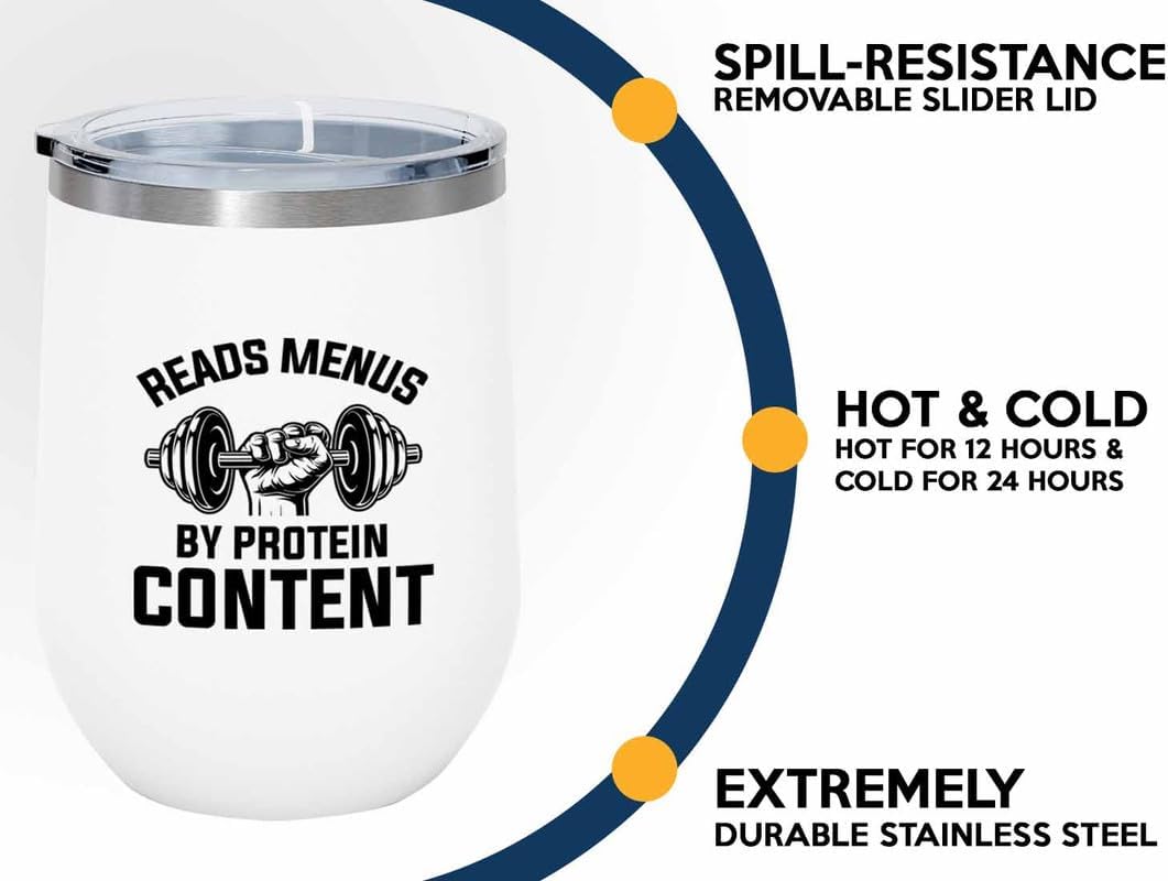 Body Builder White Edition Wine Tumbler 12oz - Reads menus - Exercise Equipment Tonal Gym Funny Weight Lifting Workout Coach Gym Coach image 3