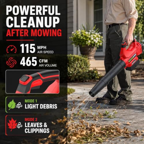 Image of PowerSmart 40V Brushless Cordless 17 inch 3-in-1 Push Lawn Mower & Leaf Blower Combo, 6-Position Height Adjustment & 11.8 Gal Bag, 115 MPH 465 CFM 2 Mode Blower, Battery Powered Yard Tools Set