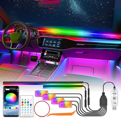 YAOBLUESEA Auto Innenbeleuchtung LED USB, RGBIC RGB 5V Regenbogen-Umgebungslichtern Atmosphärenlicht mit 4 Fußraumbeleuchtung, Steuerung per Fernbedienung USB APP, Auto Ambientebeleuchtung Musik Strip