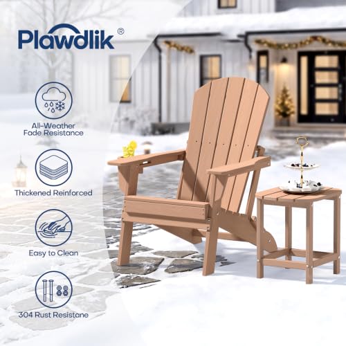 Image of Plawdlik Folding Adirondack Chair 12-piece Set, Cup Holder, Teak | pin-free folding, 38-in tall back, Wood-grain All-weather HDPE; for fire pit, poolside, deck, backyard, patio