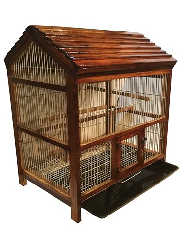 Image of Anaakaarha Handmade Wooden Bird Cage for Small to Medium Birds, 51 x 36 x 56 cm, with Perches, Swings and Ladder, Removable Bottom Net