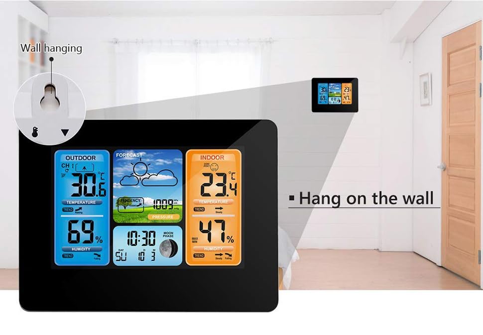 0380 Weather Station Indoor Outdoor Thermometer Wireless Color Display Temperature Humidity Weather Forecast Atomic Clock(0380)