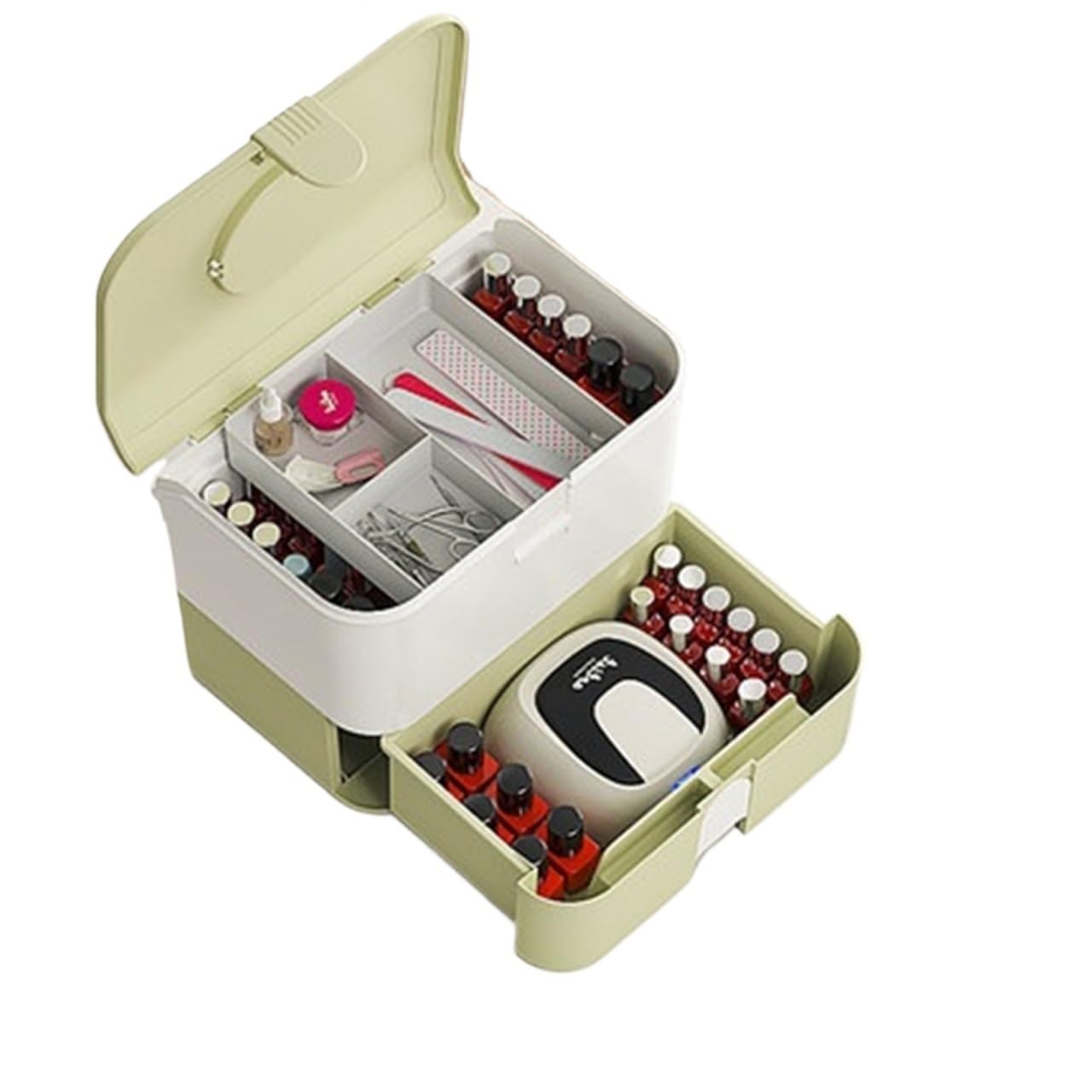 XDMINGY Nail Polish Storage Container Plastic Nail Polish Cosmetic Storage Box for Accessories Manicure Accessories Green