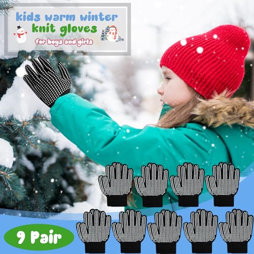 ONESING 9 Pairs Kids Gloves with Grips - Stretchy Kids Knit Gloves Winter Gloves for Boys Girls - Children Gloves for Winter4