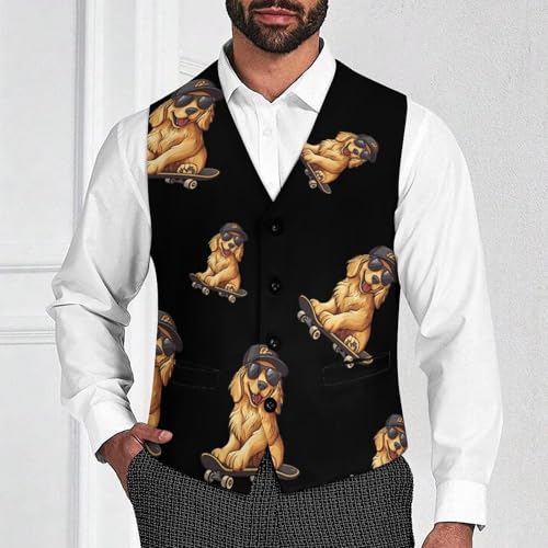 Cool Retriever Dog Skateboard Mens Slim Fit Suit Vest Dress Waistcoat Casual Business Vest2