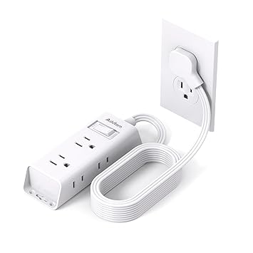 Cruise Essentials - Flat Plug Power Strip, Addtam 5 ft Ultra Flat Extension Cord with 6 Outlets Extender, No Surge Protector for Cruise Ship, Travel, Dorm, Home Office (15ft)