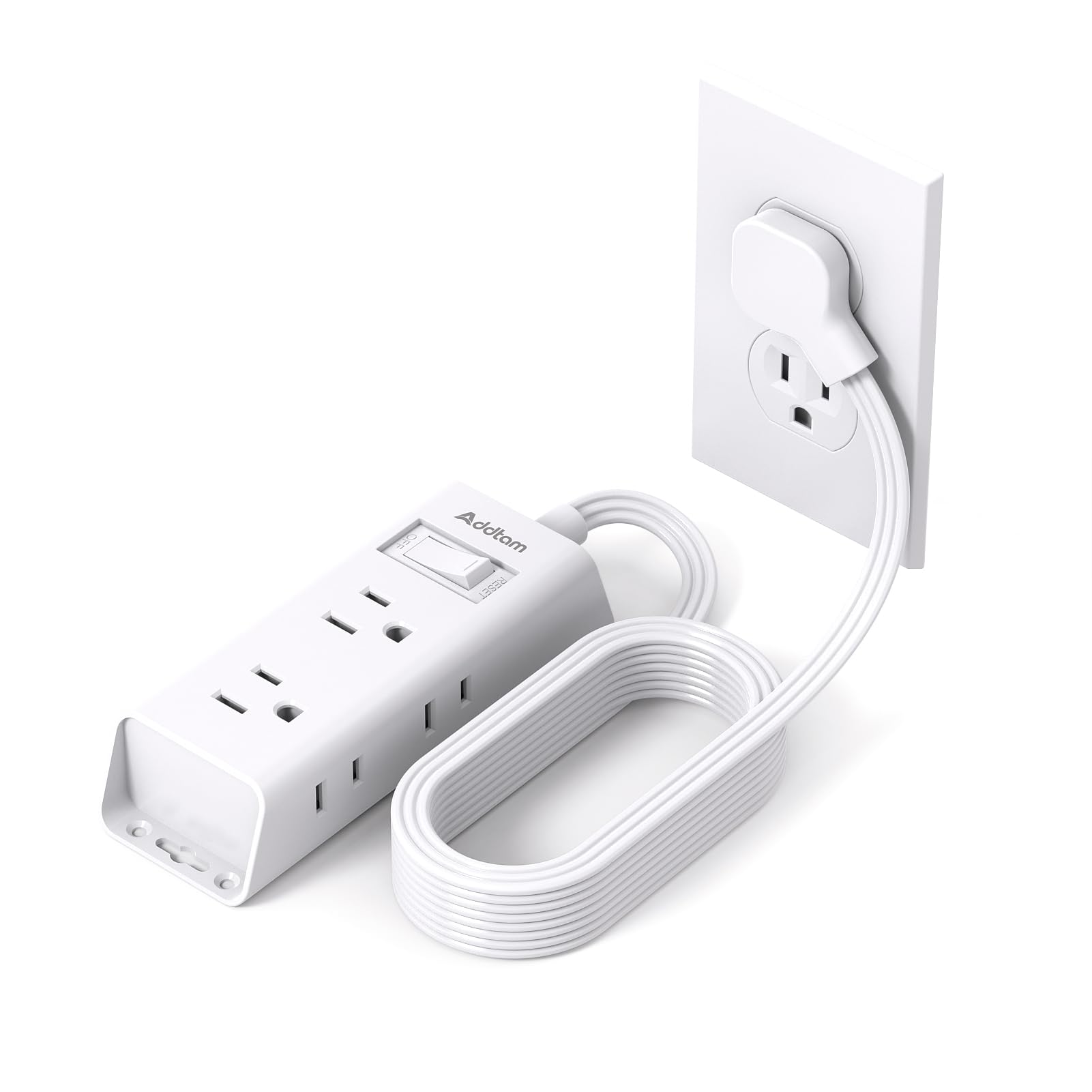 Flat Extension Cord 15 ft - Addtam Flat Plug Power Strip with 6 Outlets Extender, Long Extension Cord with Multiple Outlets, Wall Mount for Home Dorm Room Essentials, ETL Listed